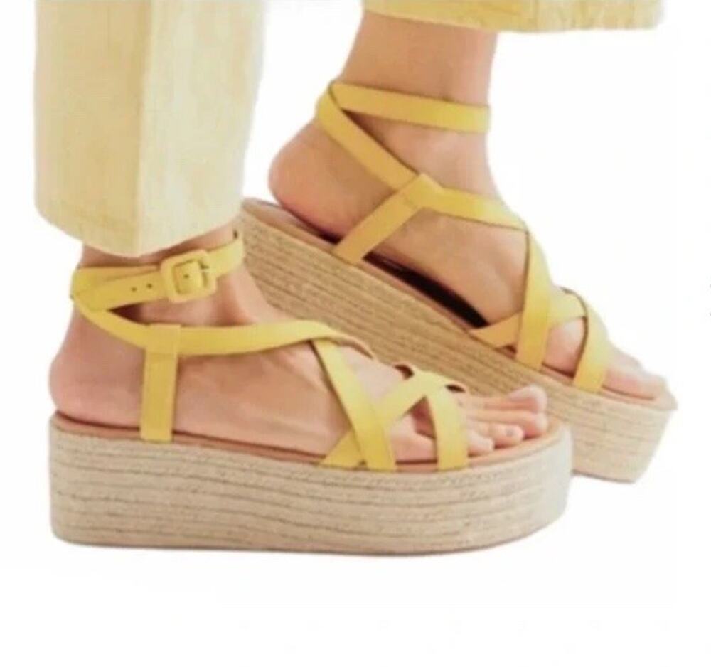 Urban Outfitters Yellow Espadrille Platform Sandals Womens 9 Boho Strappy Summer